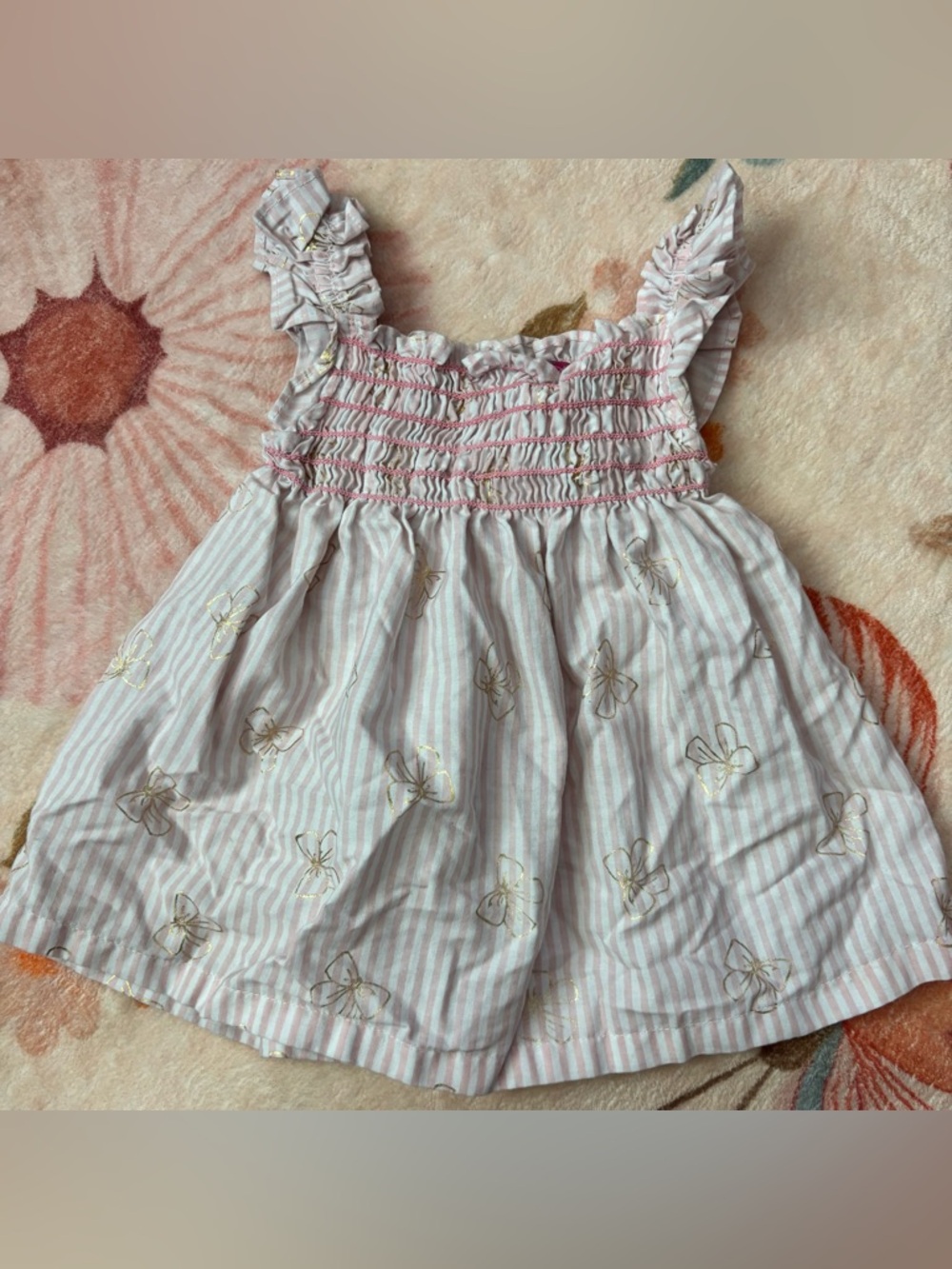 Pink Striped Smocked Sundress with Gold Bow Accents - Kids